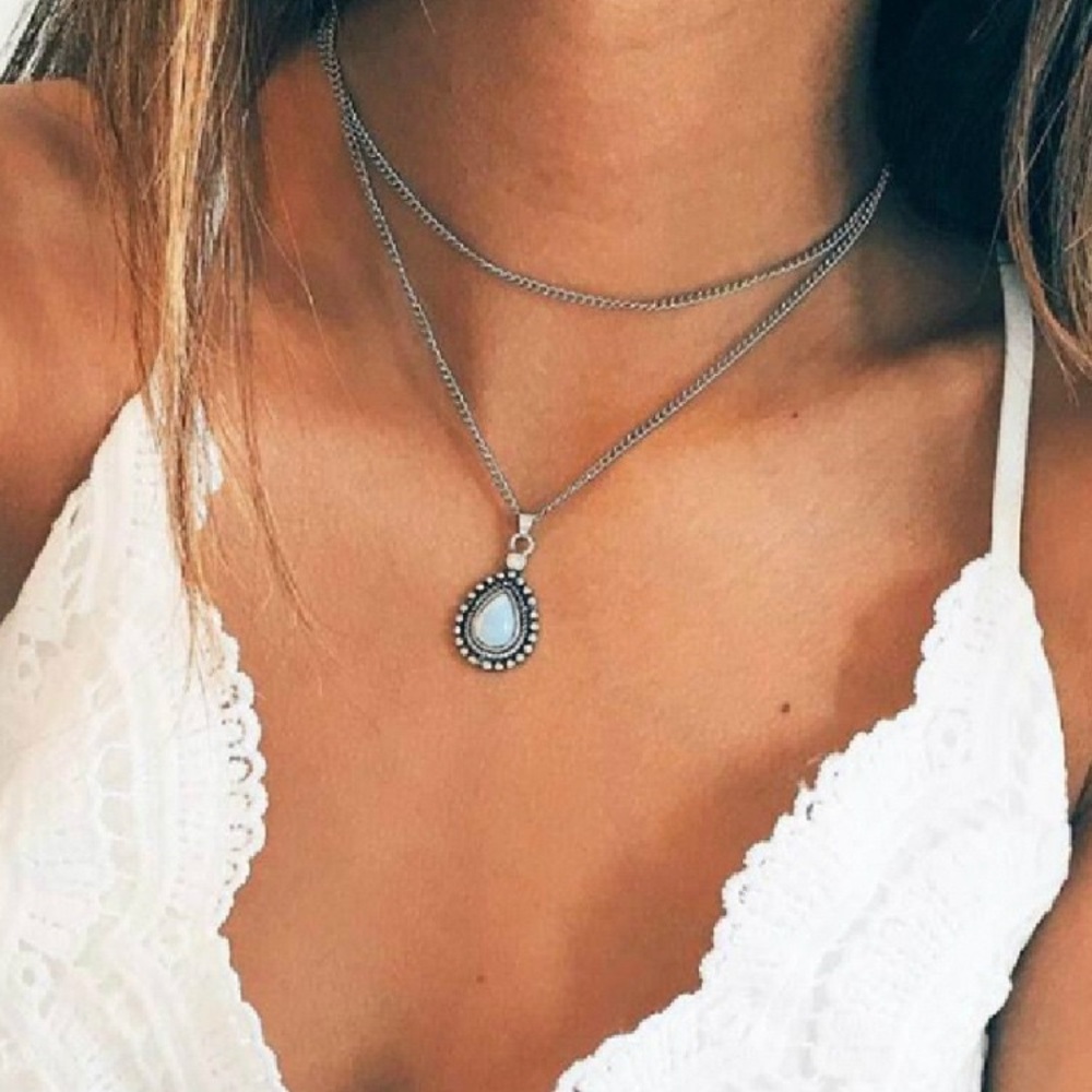 Silver Layer Opal Water drop Moonstone Necklace - Picture 6 of 6